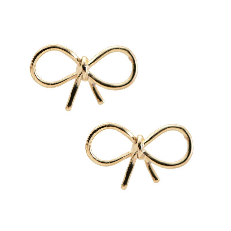 Spinningdaisy Handmade High Gloss Tiny Bow Earrings Gold - Image 1